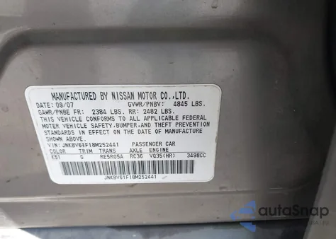 2008 Infiniti G35X z USA, uszkodzony, nr VIN JNKBV61F18M252441